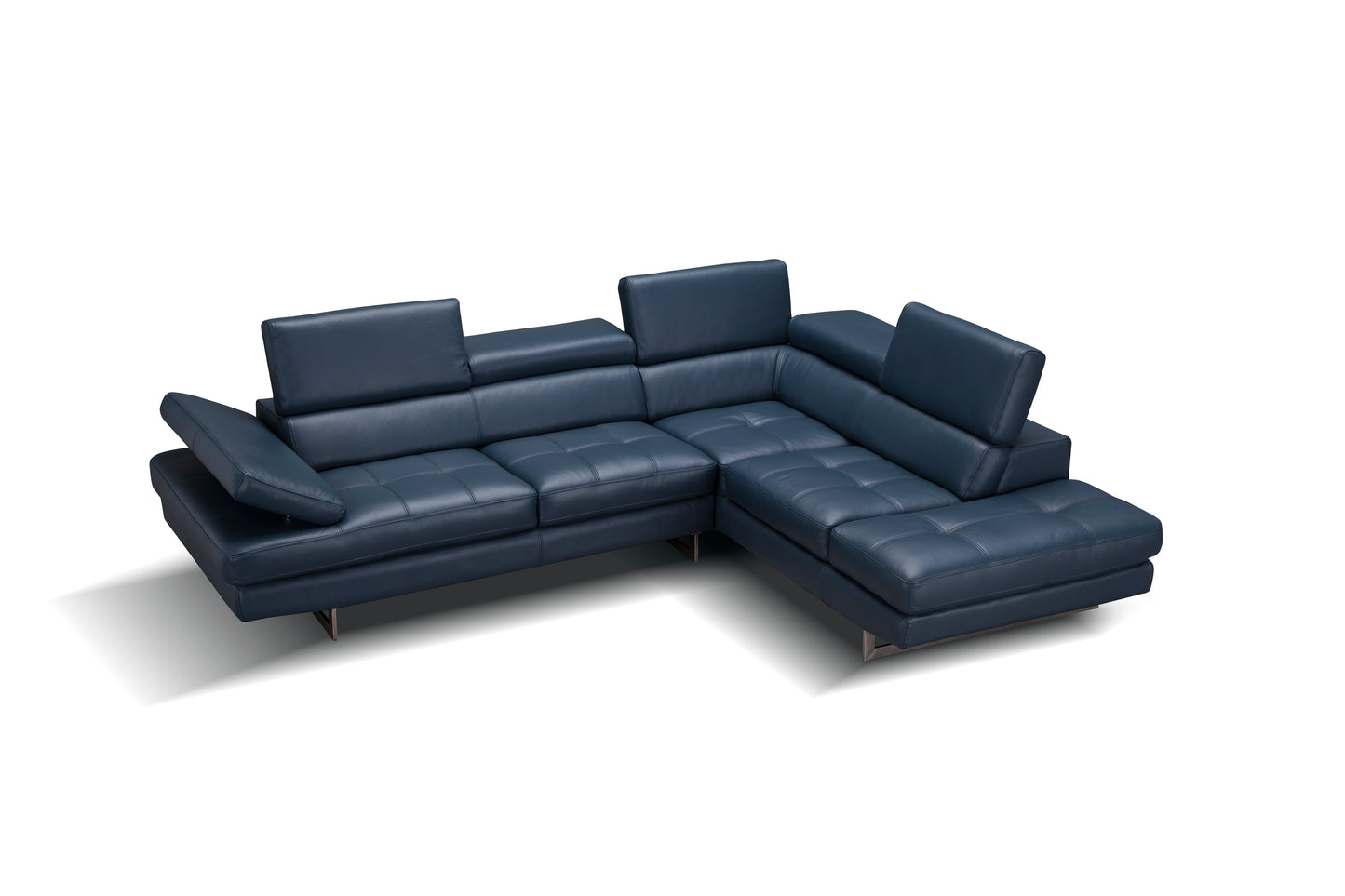 J&M Furniture A761 Italian Leather Sectional Blue In Right Hand Facing