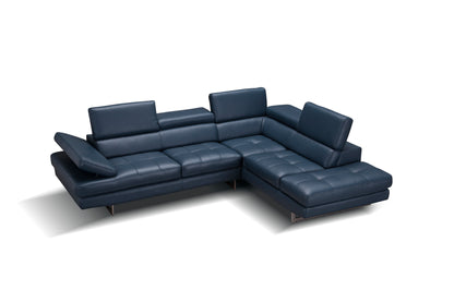 J&M Furniture A761 Italian Leather Sectional Blue In Right Hand Facing