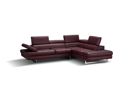 J&M Furniture A761 Italian Leather Sectional Maroon In Right Hand Facing
