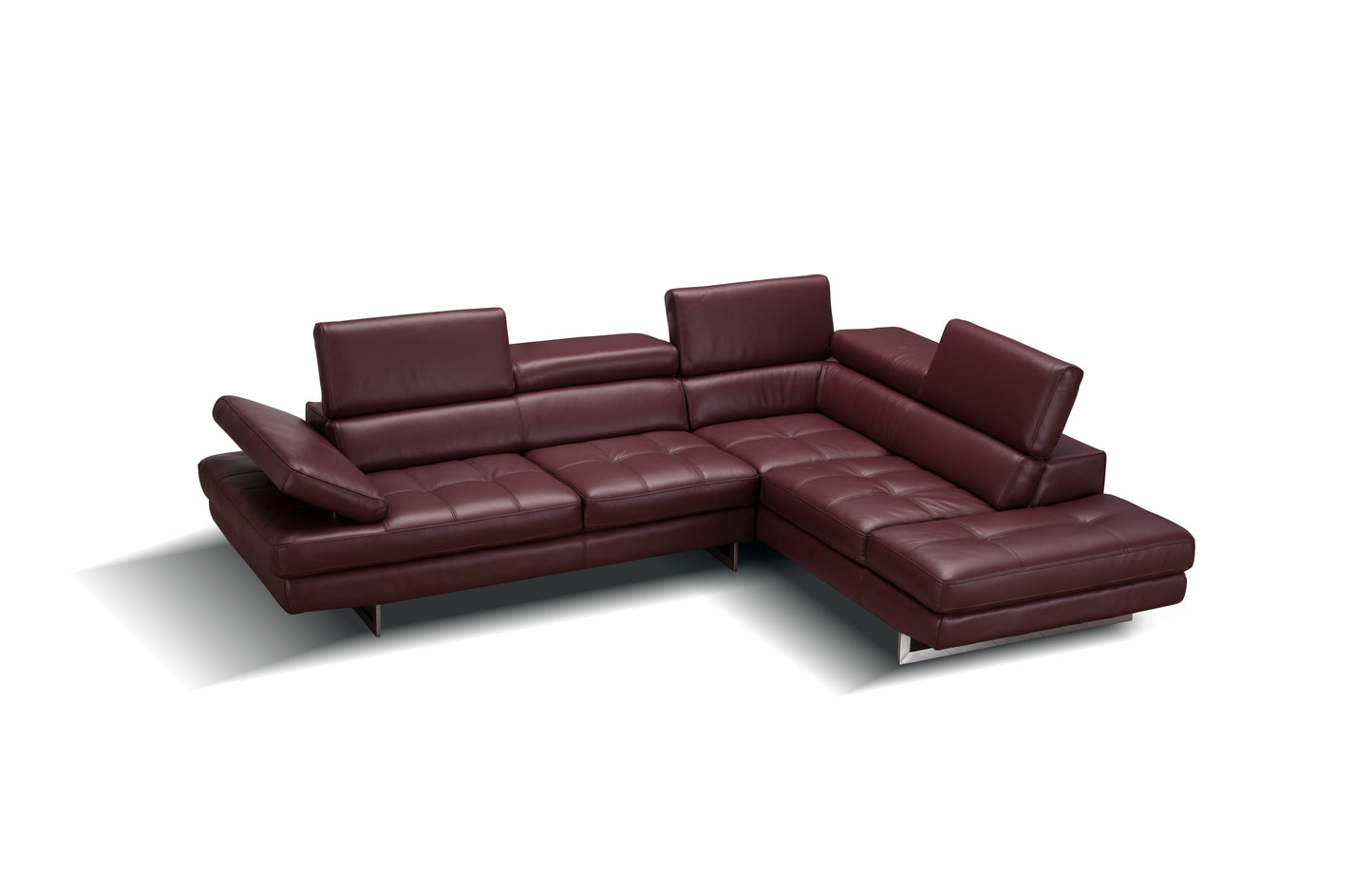 J&M Furniture A761 Italian Leather Sectional Maroon In Right Hand Facing