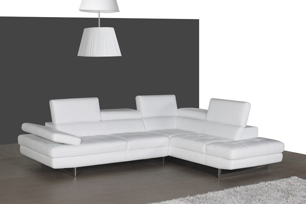 J&M Furniture A761 Italian Leather Sectional Snow White In Right hand Facing