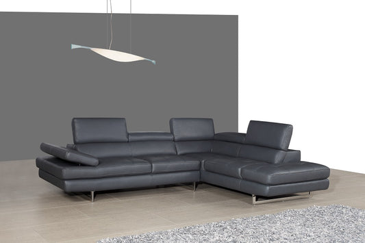 J&M Furniture A761 Italian Leather Sectional Slate Grey In Right Hand Facing