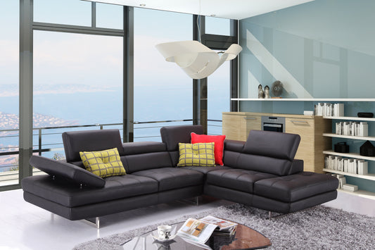 J&M Furniture A761 Italian Leather Sectional Slate Black In Right Hand Facing