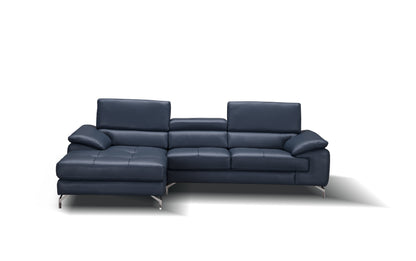 J&M Furniture A973B Italian Leather Mini Sectional Left Facing Chaise in Blue