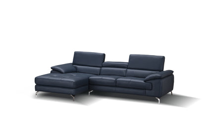 J&M Furniture A973B Italian Leather Mini Sectional Left Facing Chaise in Blue