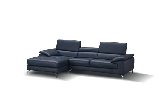 J&M Furniture A973B Italian Leather Mini Sectional Left Facing Chaise in Blue
