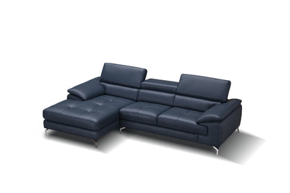 J&M Furniture A973B Italian Leather Mini Sectional Left Facing Chaise in Blue