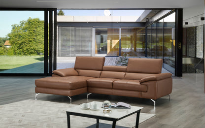 J&M Furniture A973B Italian Leather Mini Sectional Left Facing Chaise in Caramel