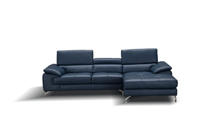 J&M Furniture A973B Italian Leather Mini Sectional Right Facing Chaise in Blue