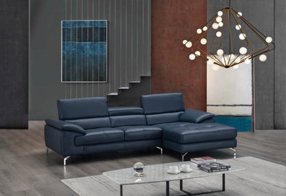 J&M Furniture A973B Italian Leather Mini Sectional Right Facing Chaise in Blue