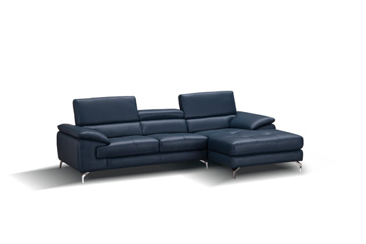 J&M Furniture A973B Italian Leather Mini Sectional Right Facing Chaise in Blue