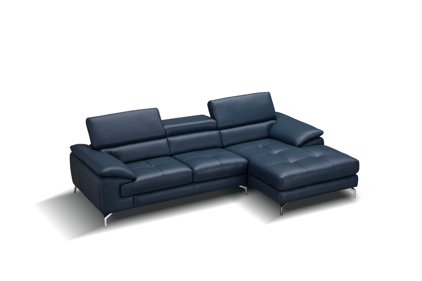 J&M Furniture A973B Italian Leather Mini Sectional Right Facing Chaise in Blue