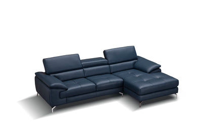 J&M Furniture A973B Italian Leather Mini Sectional Right Facing Chaise in Blue
