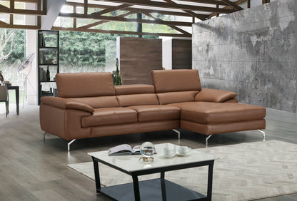 J&M Furniture A973B Italian Leather Mini Sectional Right Facing Chaise in Caramel