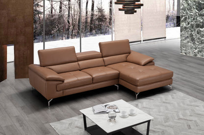 J&M Furniture A973B Italian Leather Mini Sectional Right Facing Chaise in Caramel