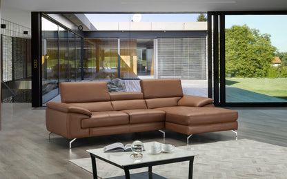 J&M Furniture A973B Italian Leather Mini Sectional Right Facing Chaise in Caramel