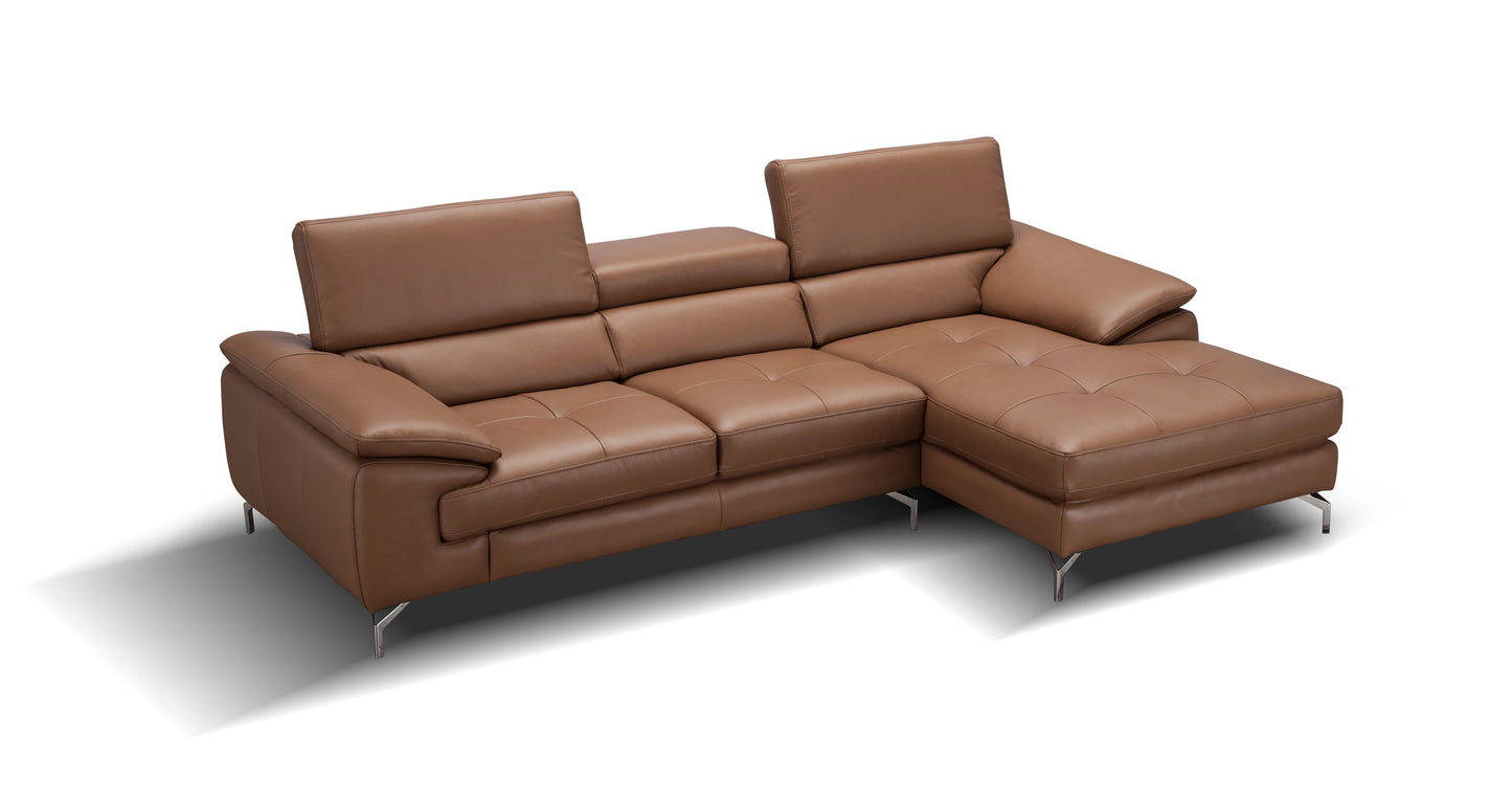 J&M Furniture A973B Italian Leather Mini Sectional Right Facing Chaise in Caramel