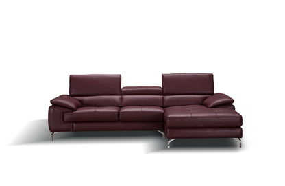 J&M Furniture A973B Italian Leather Mini Sectional Right Facing Chaise in Maroon