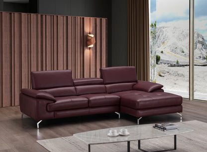 J&M Furniture A973B Italian Leather Mini Sectional Right Facing Chaise in Maroon