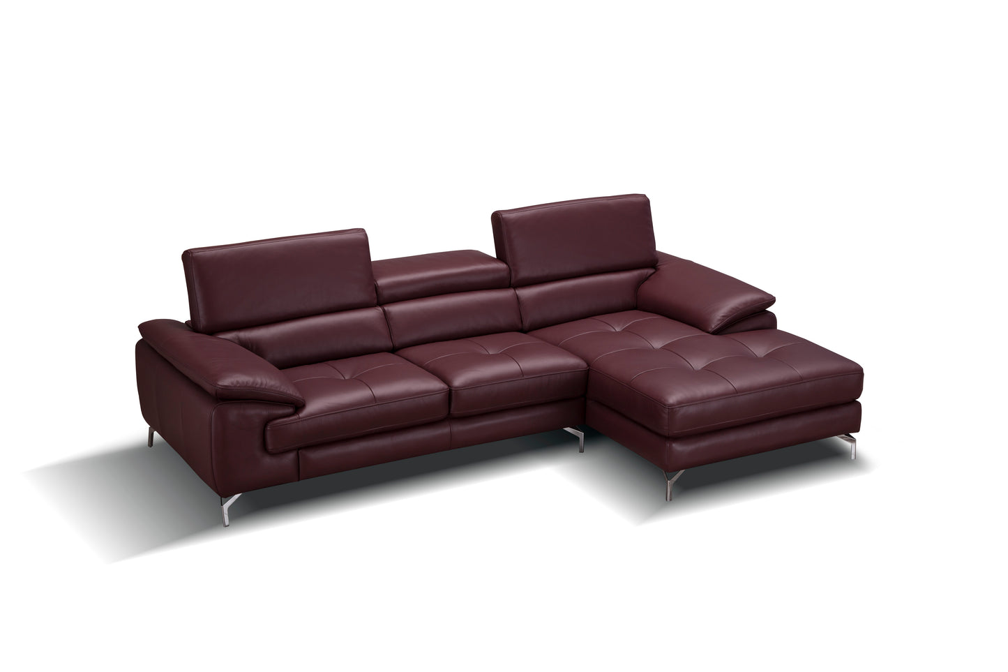 J&M Furniture A973B Italian Leather Mini Sectional Right Facing Chaise in Maroon