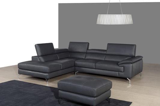 J&M Furniture A973 Italian Leather Left Facing Chaise in Grey