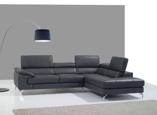 J&M Furniture A973 Italian Leather Right Facing Chaise in Grey