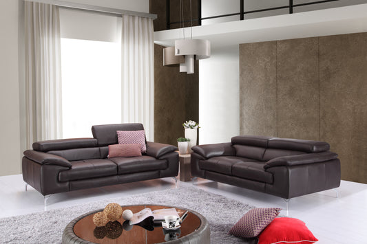 J&M Furniture A973 Italian Leather Sofa in Coffee