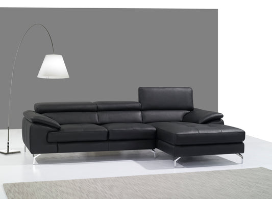 J&M Furniture A973B Italian Leather Mini Sectional Right Facing Chaise in Black
