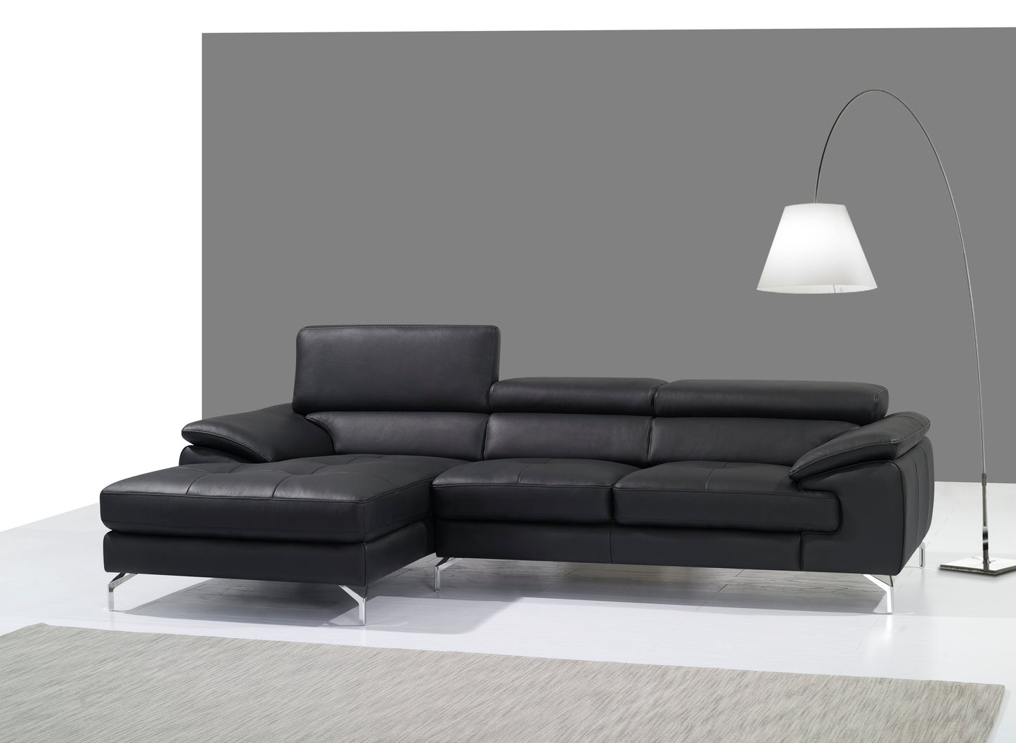 J&M Furniture A973B Italian Leather Mini Sectional Left Facing Chaise in Black