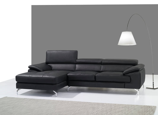 J&M Furniture A973B Italian Leather Mini Sectional Left Facing Chaise in Black