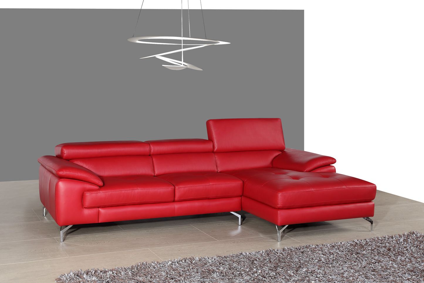 J&M Furniture A973B Italian Leather Mini Sectional Right Facing Chaise in Red