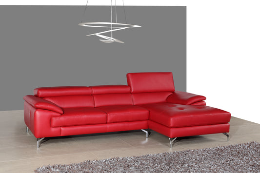 J&M Furniture A973B Italian Leather Mini Sectional Right Facing Chaise in Red
