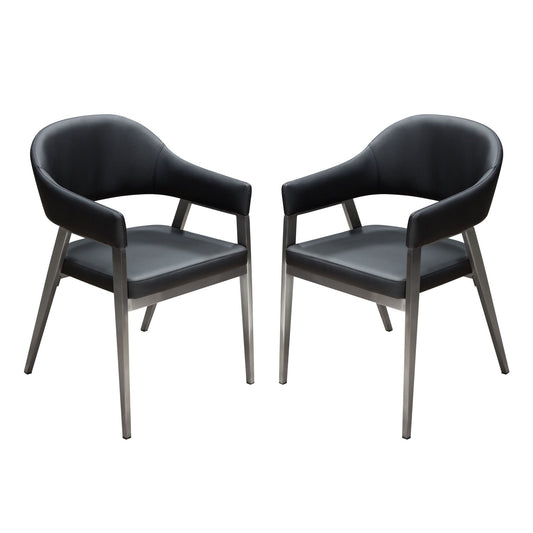Adele Set of Two Dining/Accent Chairs in Black Leatherette w/ Brushed Stainless Steel Leg by Diamond Sofa