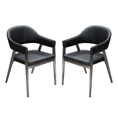 Adele Set of Two Dining/Accent Chairs in Black Leatherette w/ Brushed Stainless Steel Leg by Diamond Sofa