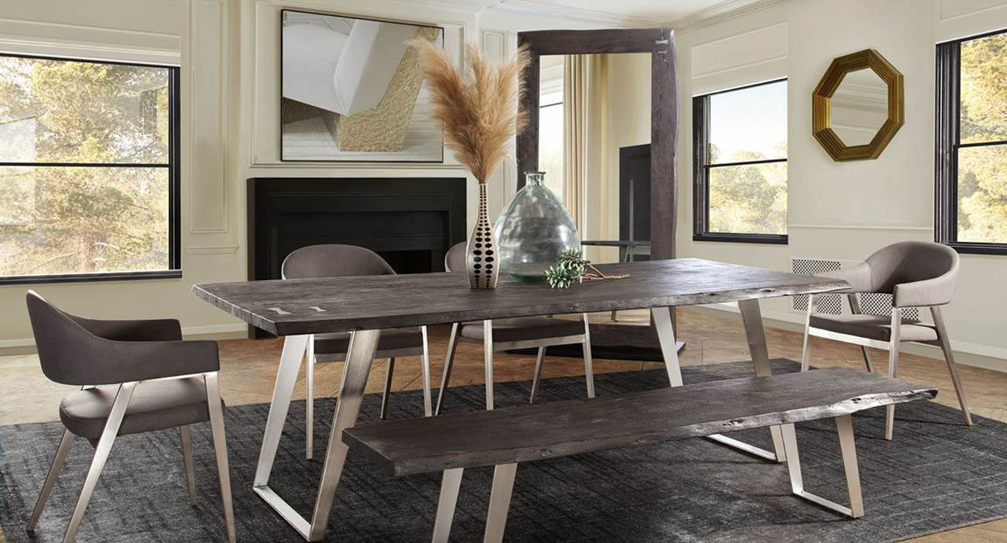 Adele Set of Two Dining/Accent Chairs in Grey Leatherette w/ Brushed Stainless Steel Leg by Diamond Sofa