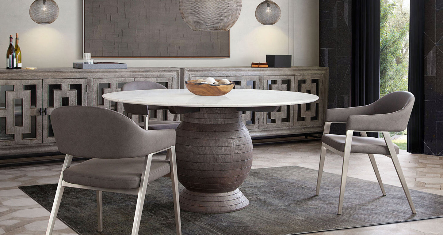 Adele Set of Two Dining/Accent Chairs in Grey Leatherette w/ Brushed Stainless Steel Leg by Diamond Sofa