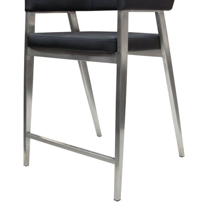Adele Set of Two Counter Height Chairs in Black Leatherette w/ Brushed Stainless Steel Leg by Diamond Sofa