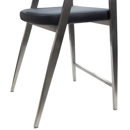 Adele Set of Two Counter Height Chairs in Black Leatherette w/ Brushed Stainless Steel Leg by Diamond Sofa