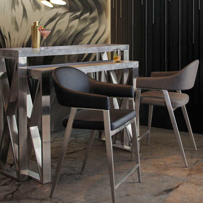 Adele Set of Two Counter Height Chairs in Black Leatherette w/ Brushed Stainless Steel Leg by Diamond Sofa