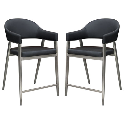 Adele Set of Two Counter Height Chairs in Black Leatherette w/ Brushed Stainless Steel Leg by Diamond Sofa