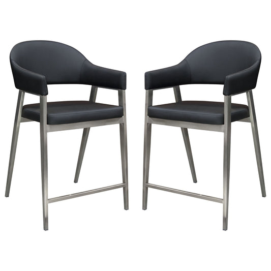 Adele Set of Two Counter Height Chairs in Black Leatherette w/ Brushed Stainless Steel Leg by Diamond Sofa