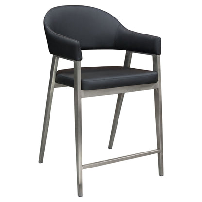 Adele Set of Two Counter Height Chairs in Black Leatherette w/ Brushed Stainless Steel Leg by Diamond Sofa