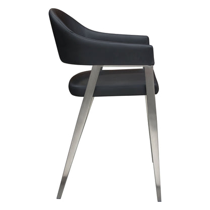 Adele Set of Two Counter Height Chairs in Black Leatherette w/ Brushed Stainless Steel Leg by Diamond Sofa