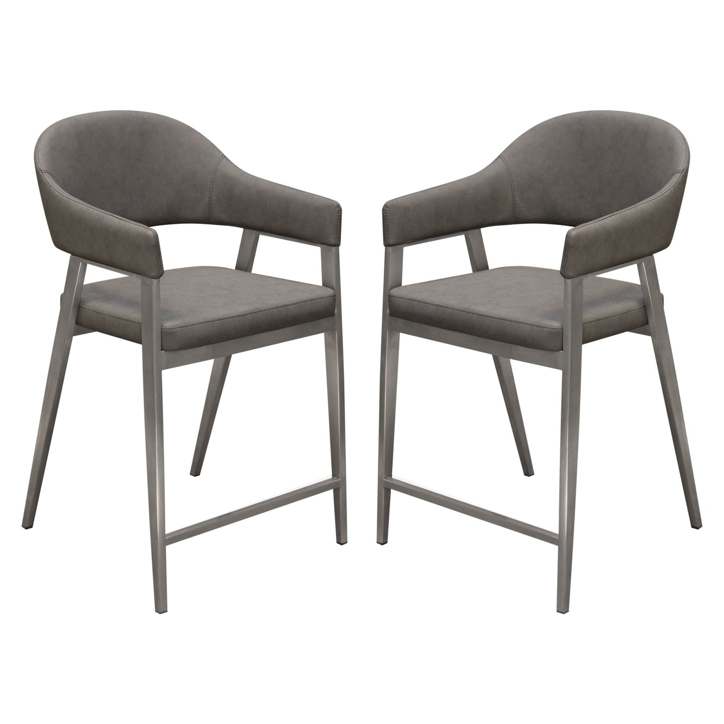 Adele Set of Two Counter Height Chairs in Grey Leatherette w/ Brushed Stainless Steel Leg by Diamond Sofa