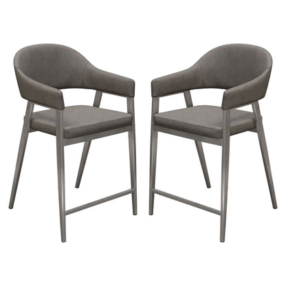 Adele Set of Two Counter Height Chairs in Grey Leatherette w/ Brushed Stainless Steel Leg by Diamond Sofa