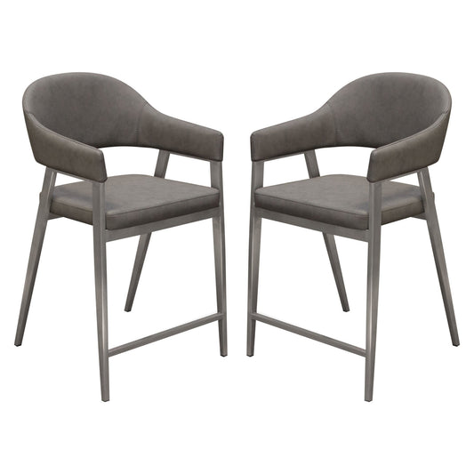 Adele Set of Two Counter Height Chairs in Grey Leatherette w/ Brushed Stainless Steel Leg by Diamond Sofa