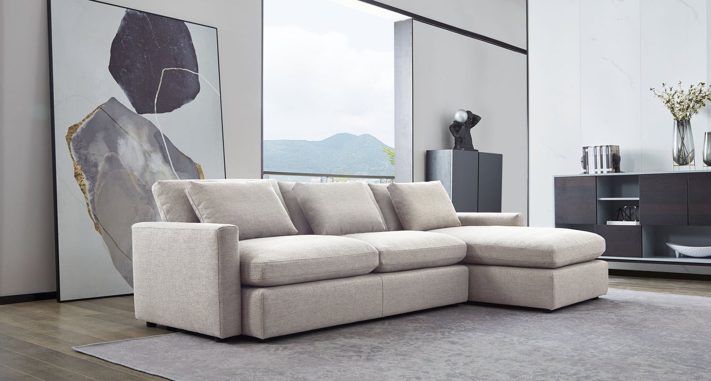 Arcadia 2PC Reversible Chaise Sectional w/ Feather Down Seating in Cream Fabric by Diamond Sofa