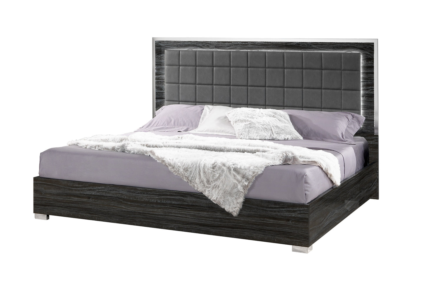 J&M Furniture Alice Glossy Gray Queen Bed