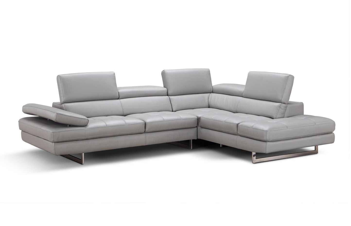 J&M Furniture A761 Italian Leather Sectional Light Grey In Left Hand Facing