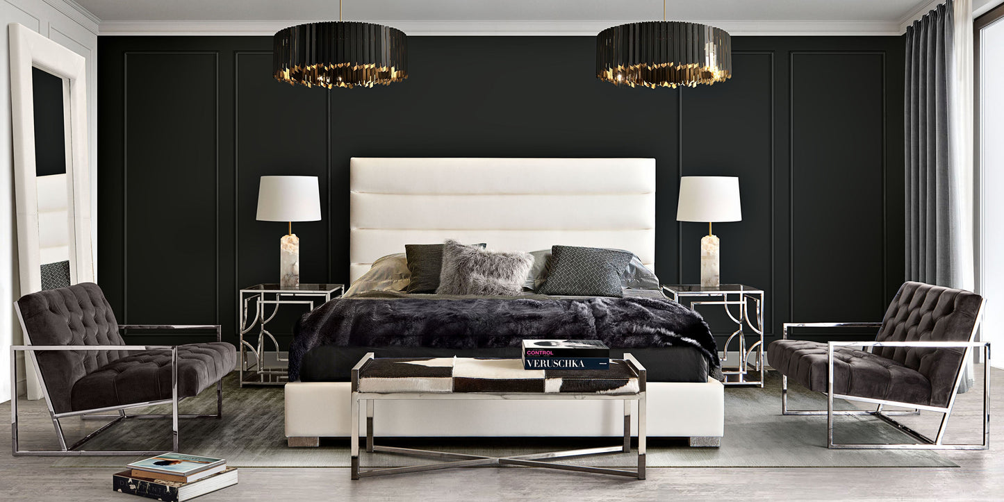 Bardot Channel Tufted Eastern King Bed in White Leatherette by Diamond Sofa